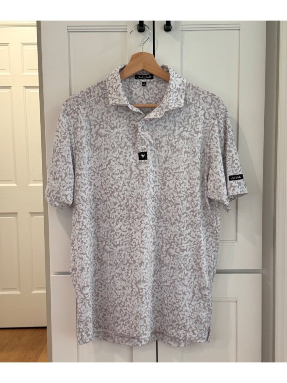 Bad Birdie Salt Shaker Golf Polo Shirt Gray White Print Mens Size Small